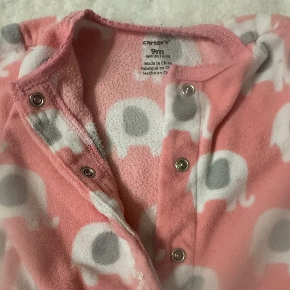 Carter's Pink Elephant Footed Fleece One-Piece